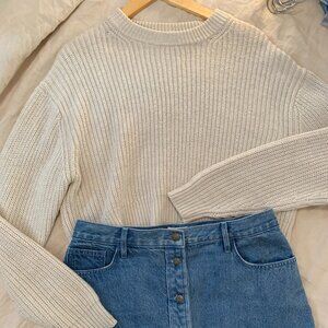 Wilfred Ribbed Knit Crop Sweater in Light Taupe